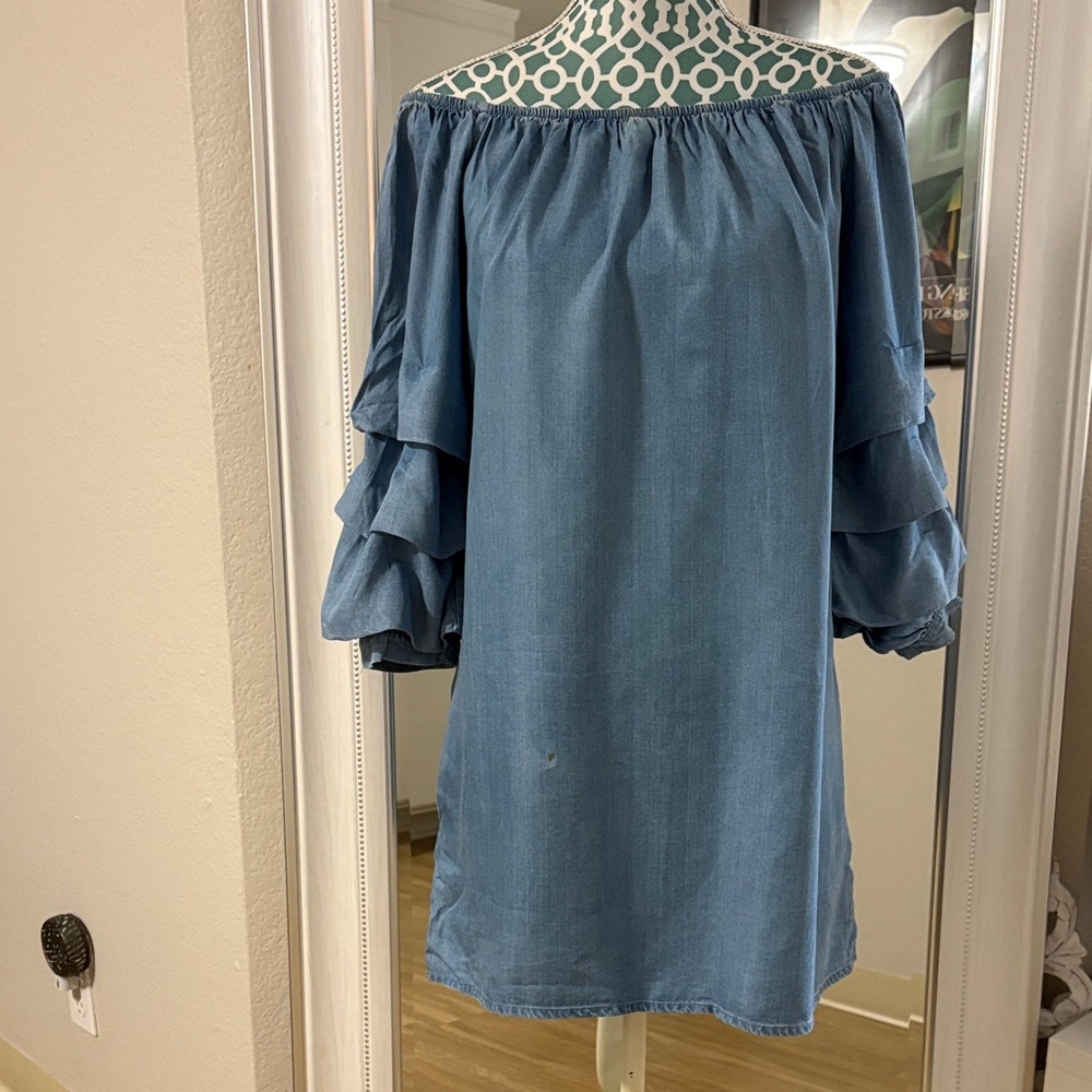 Zara Denim Blue Off-Shoulder Dress